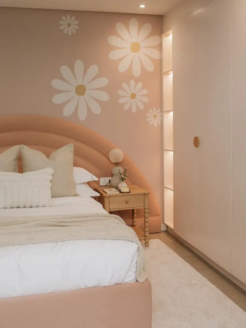 blush pink and grey bedroom