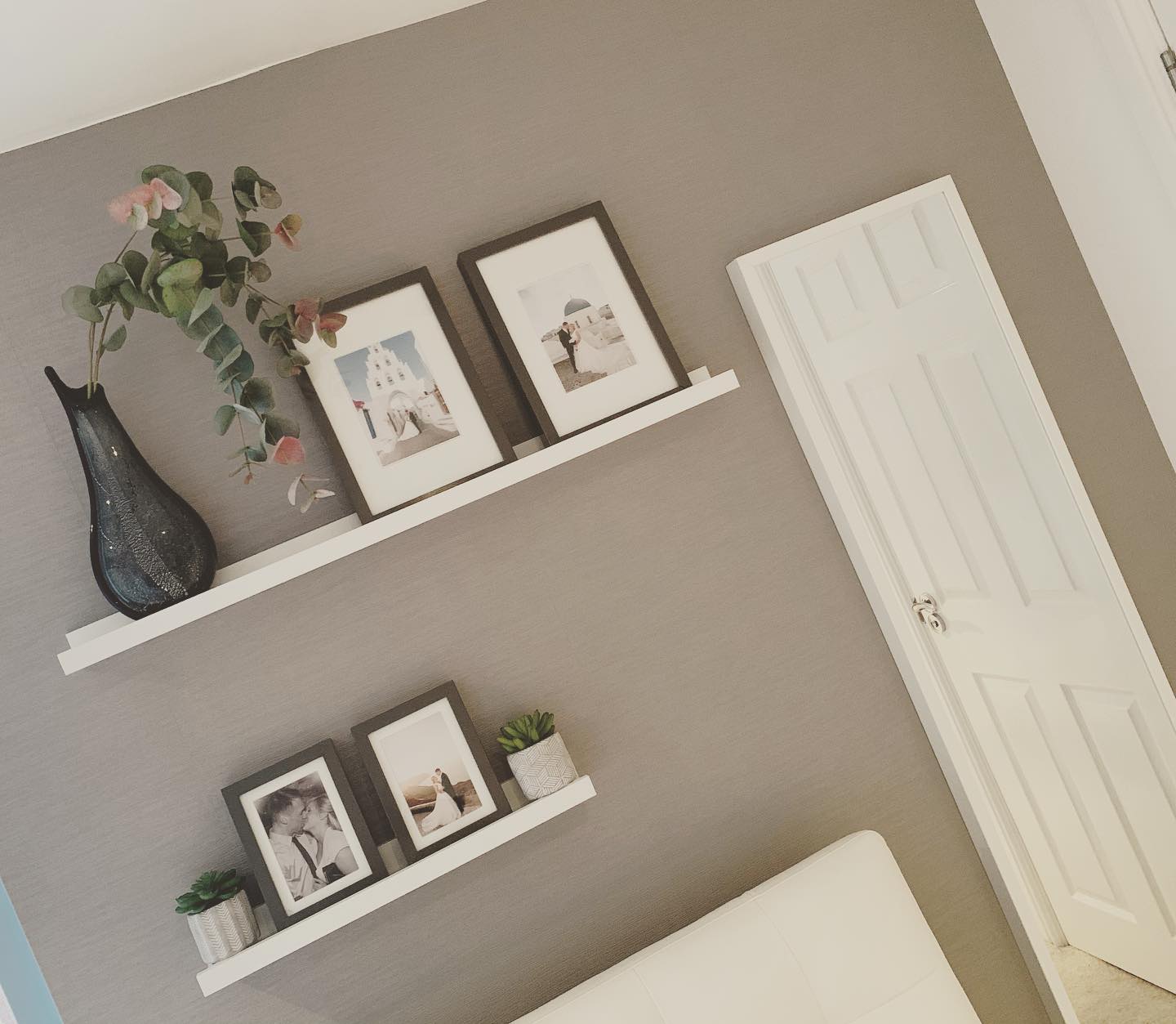 grey and white bedroom