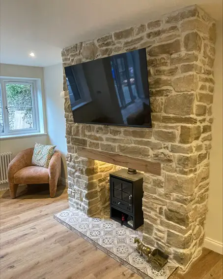 stone fireplace living room
