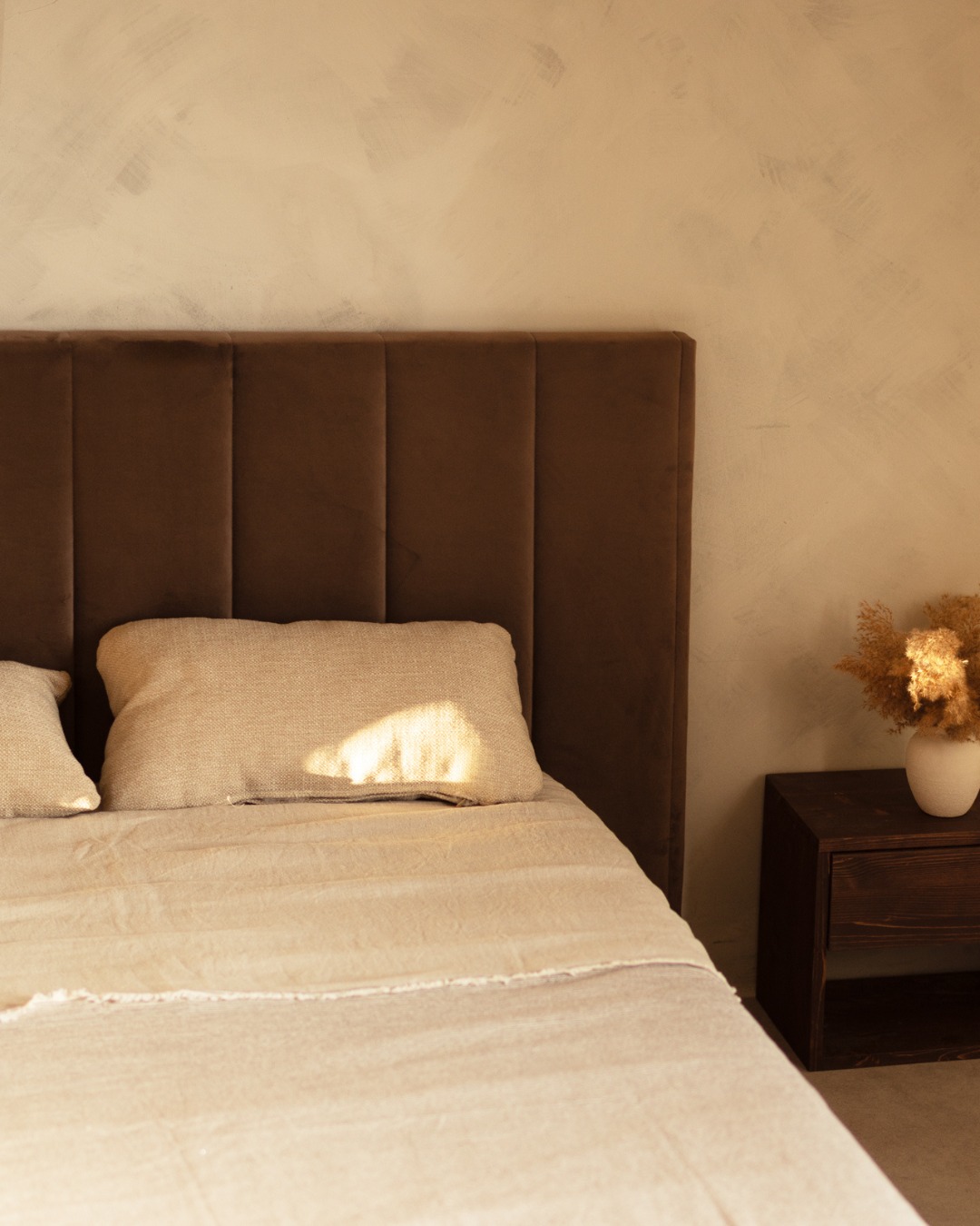 velvet headboard bedroom