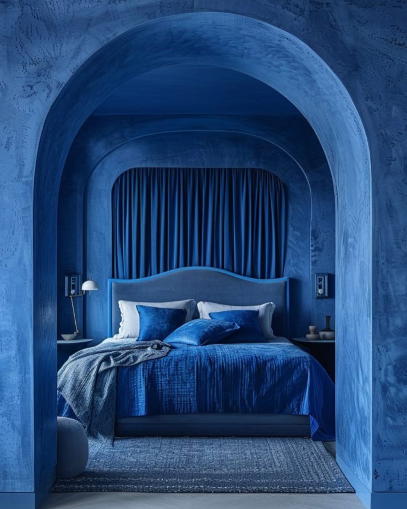 monochromatic blue bedroom