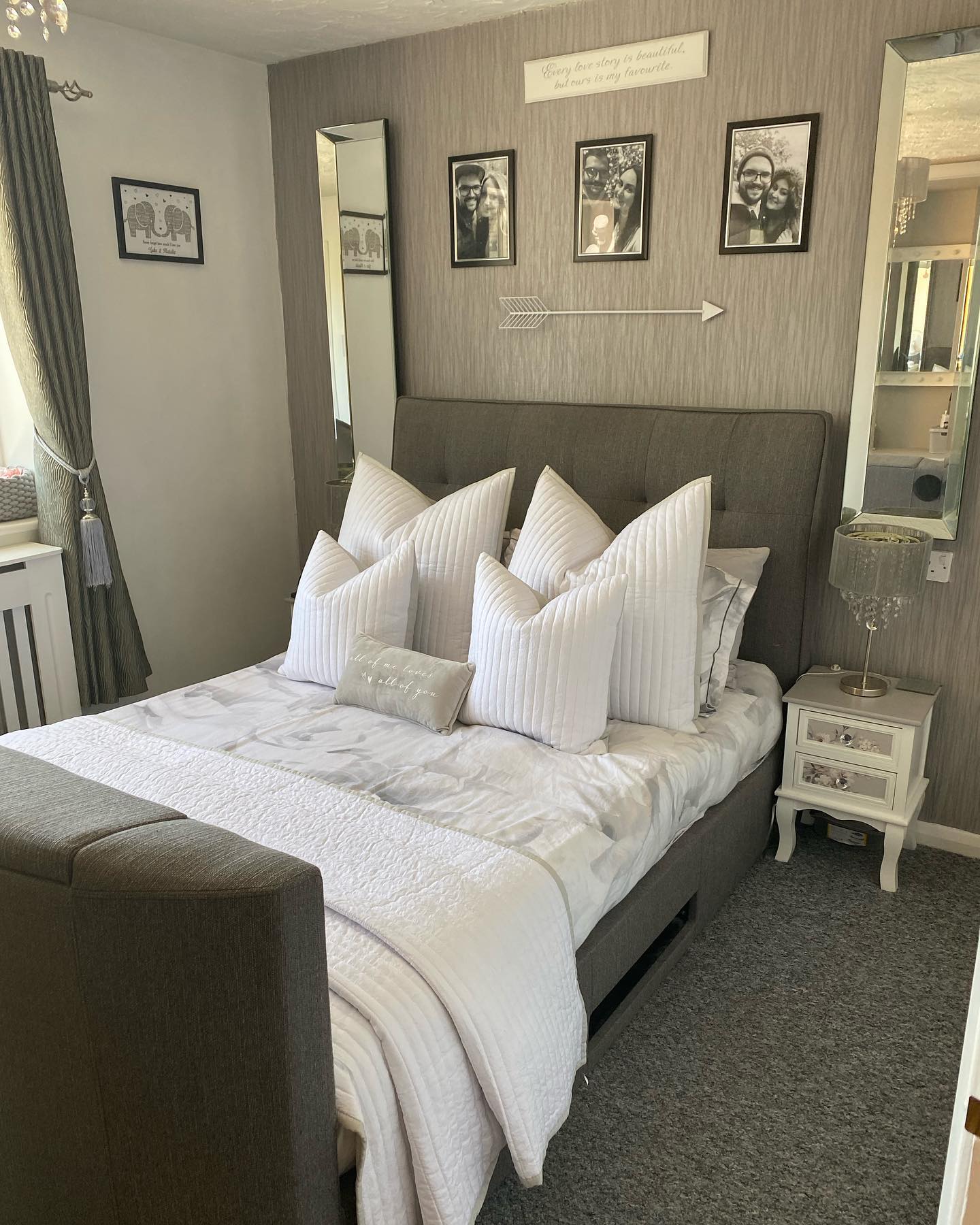 grey and white bedroom