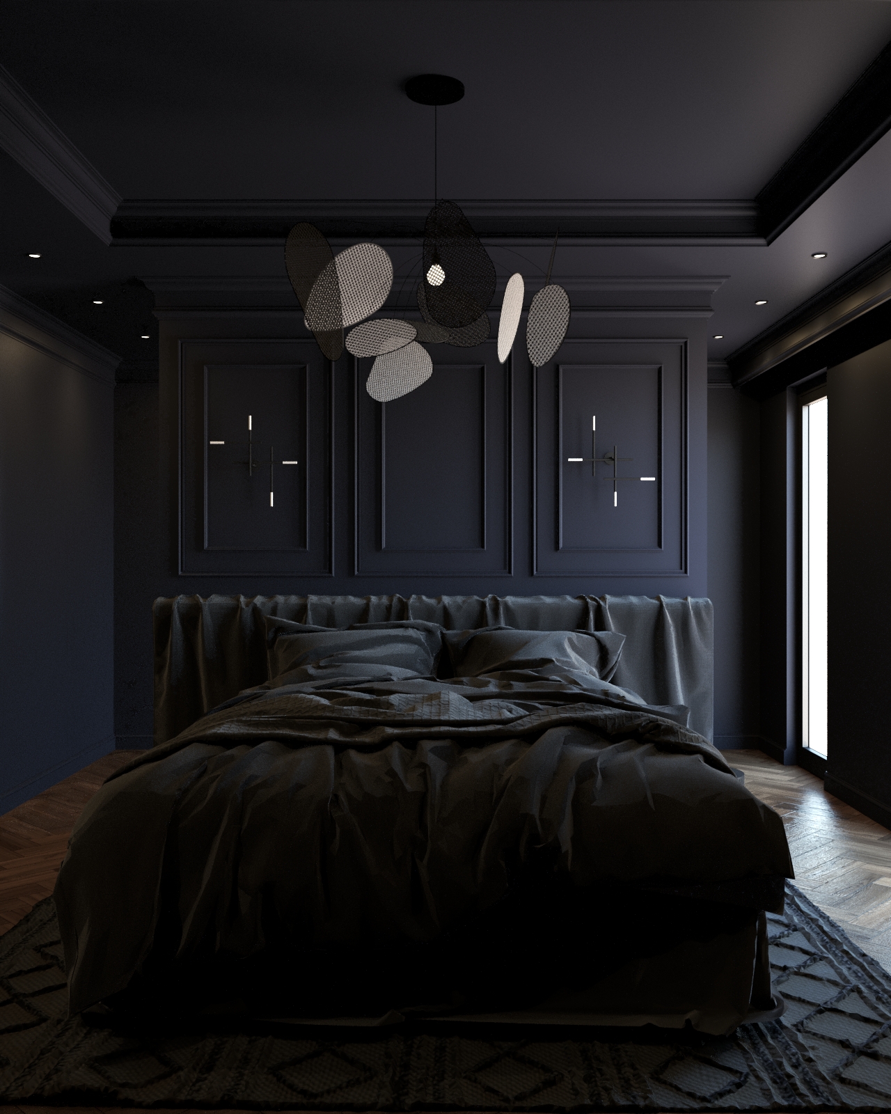 dark blue bedroom
