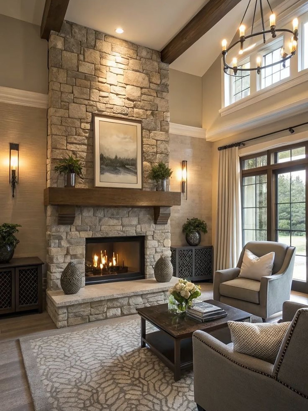 stone fireplace living room