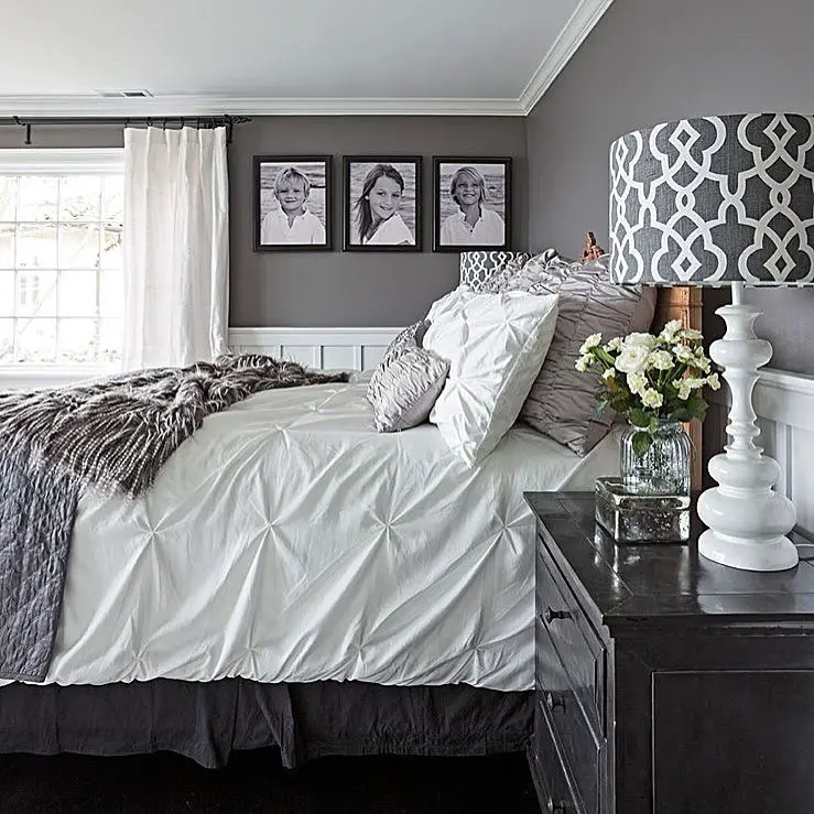 grey and white bedroom