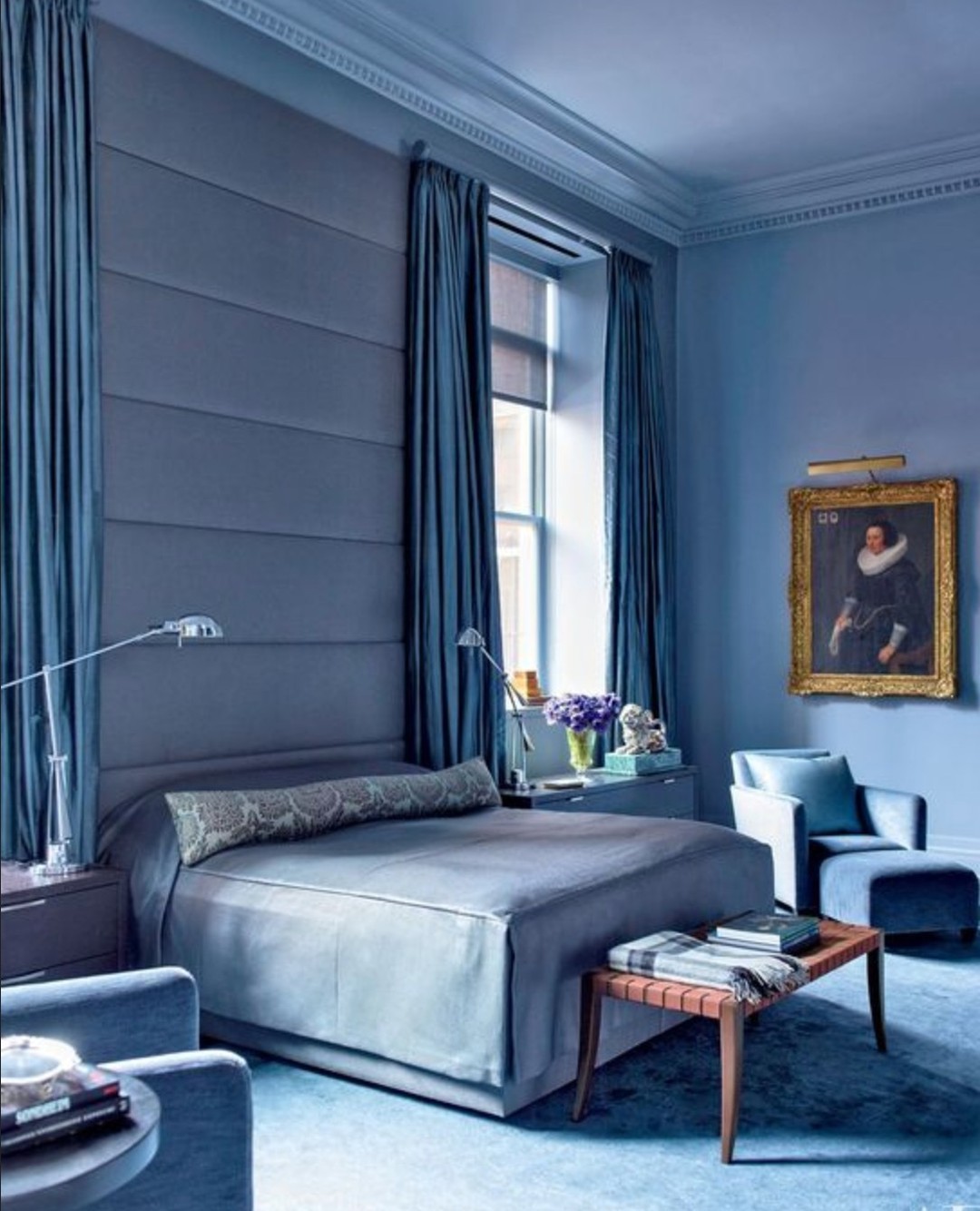 monochromatic blue bedroom