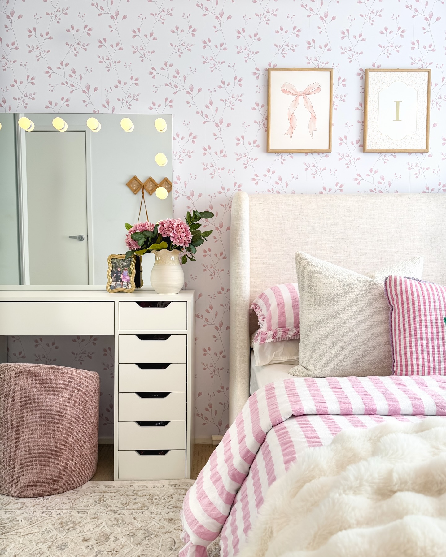 blush pink and grey bedroom