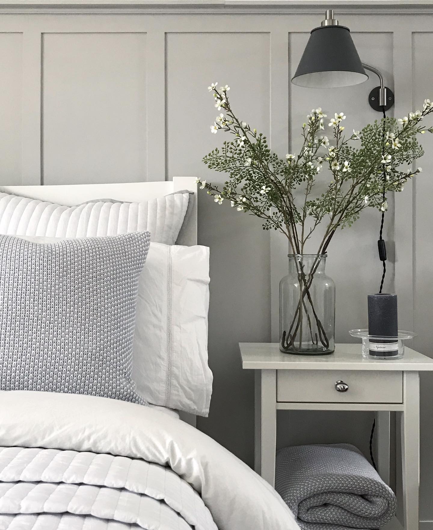 grey and white bedroom