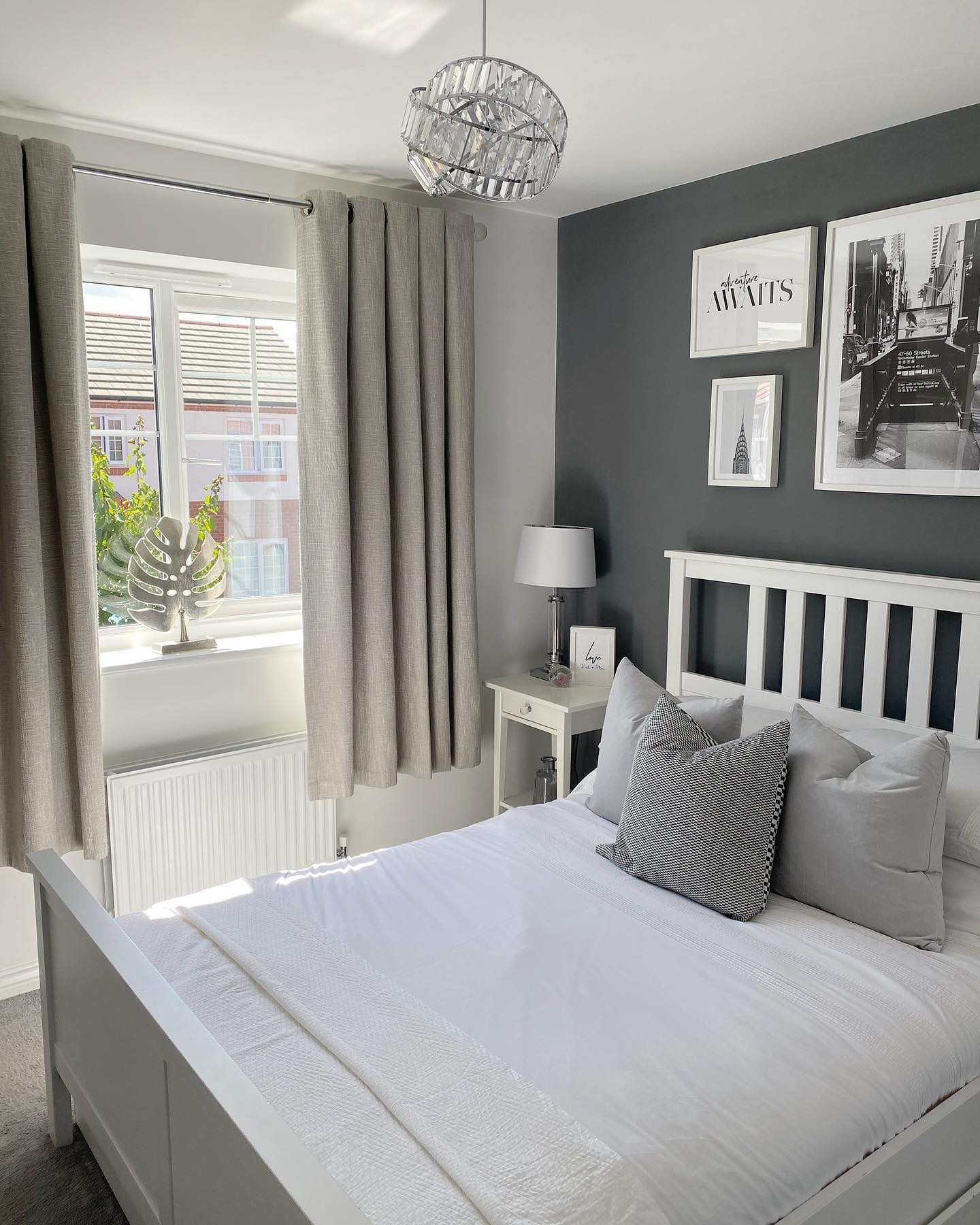 grey and white bedroom