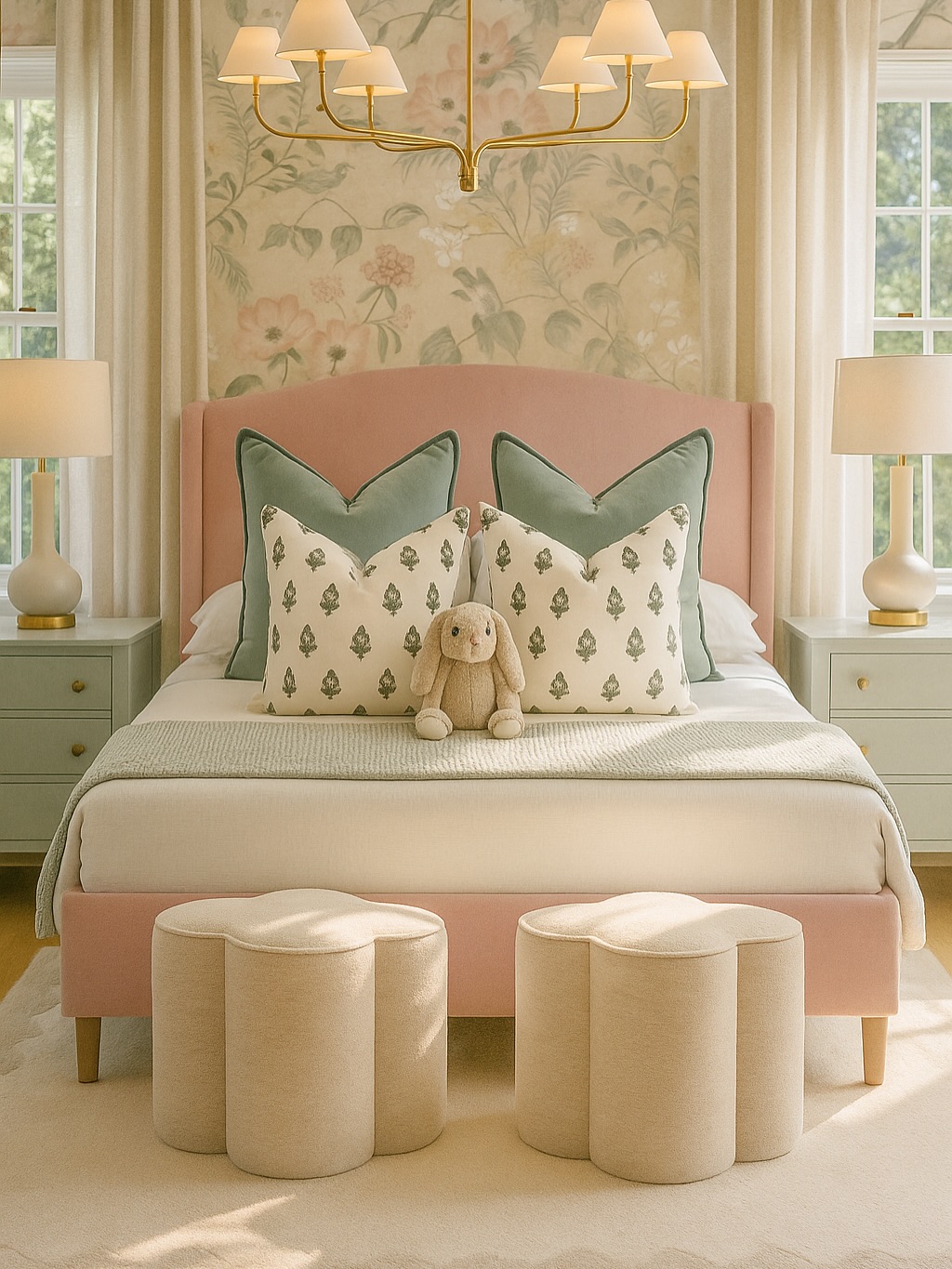 blush pink and grey bedroom