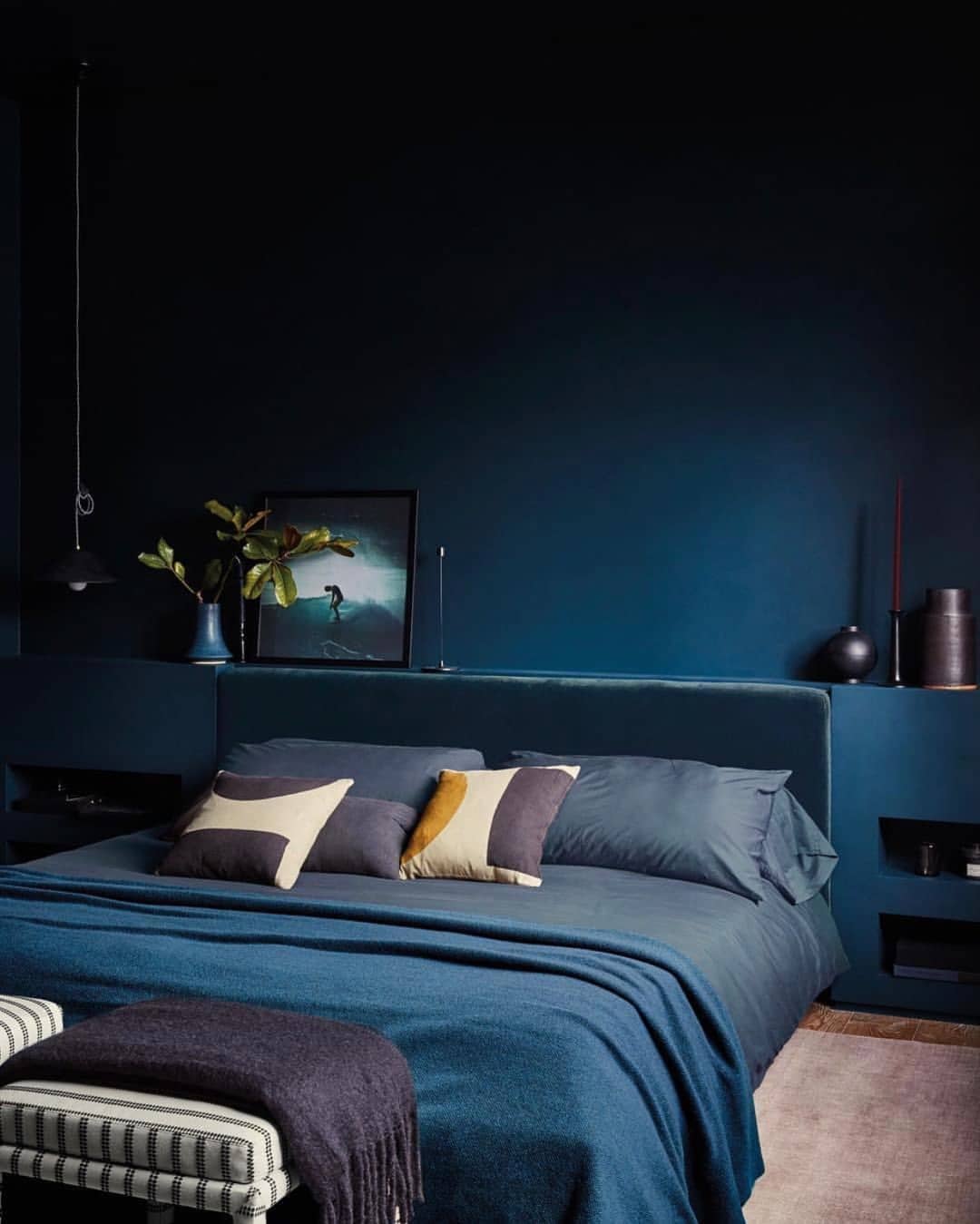 monochromatic blue bedroom