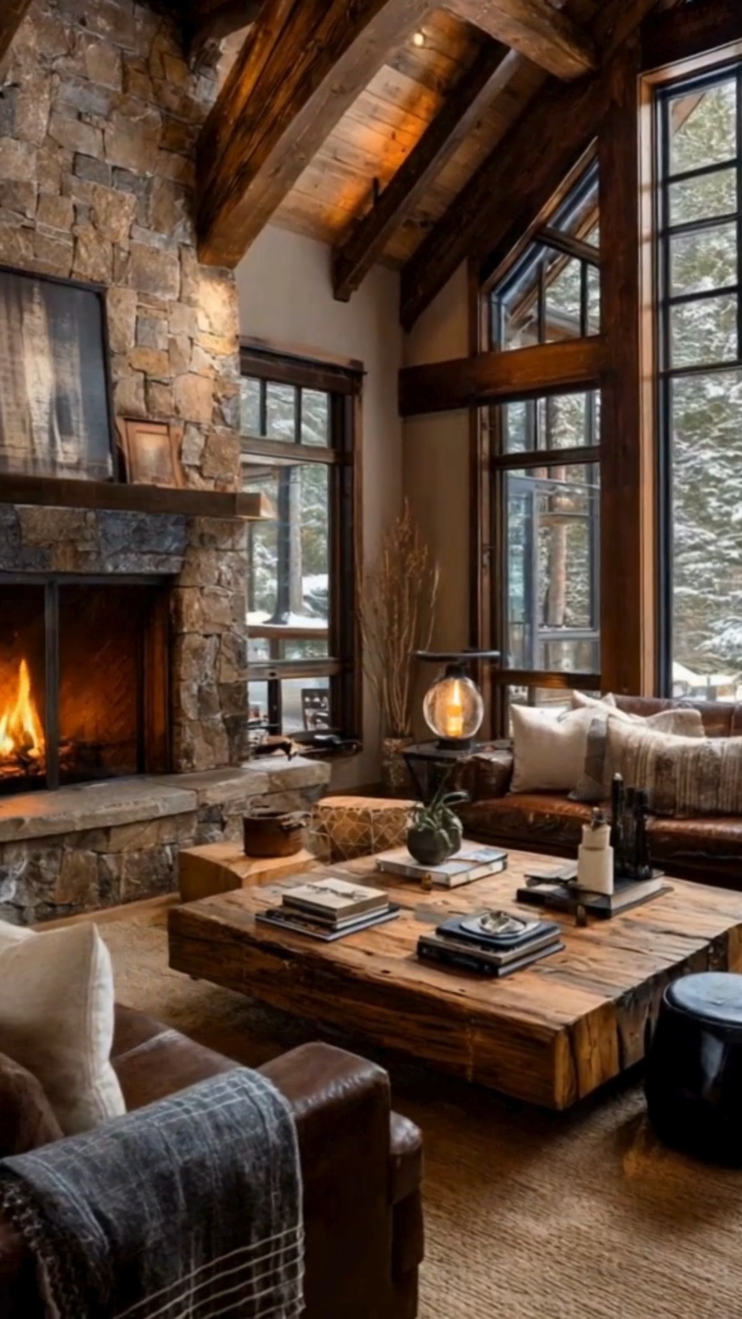 stone fireplace living room
