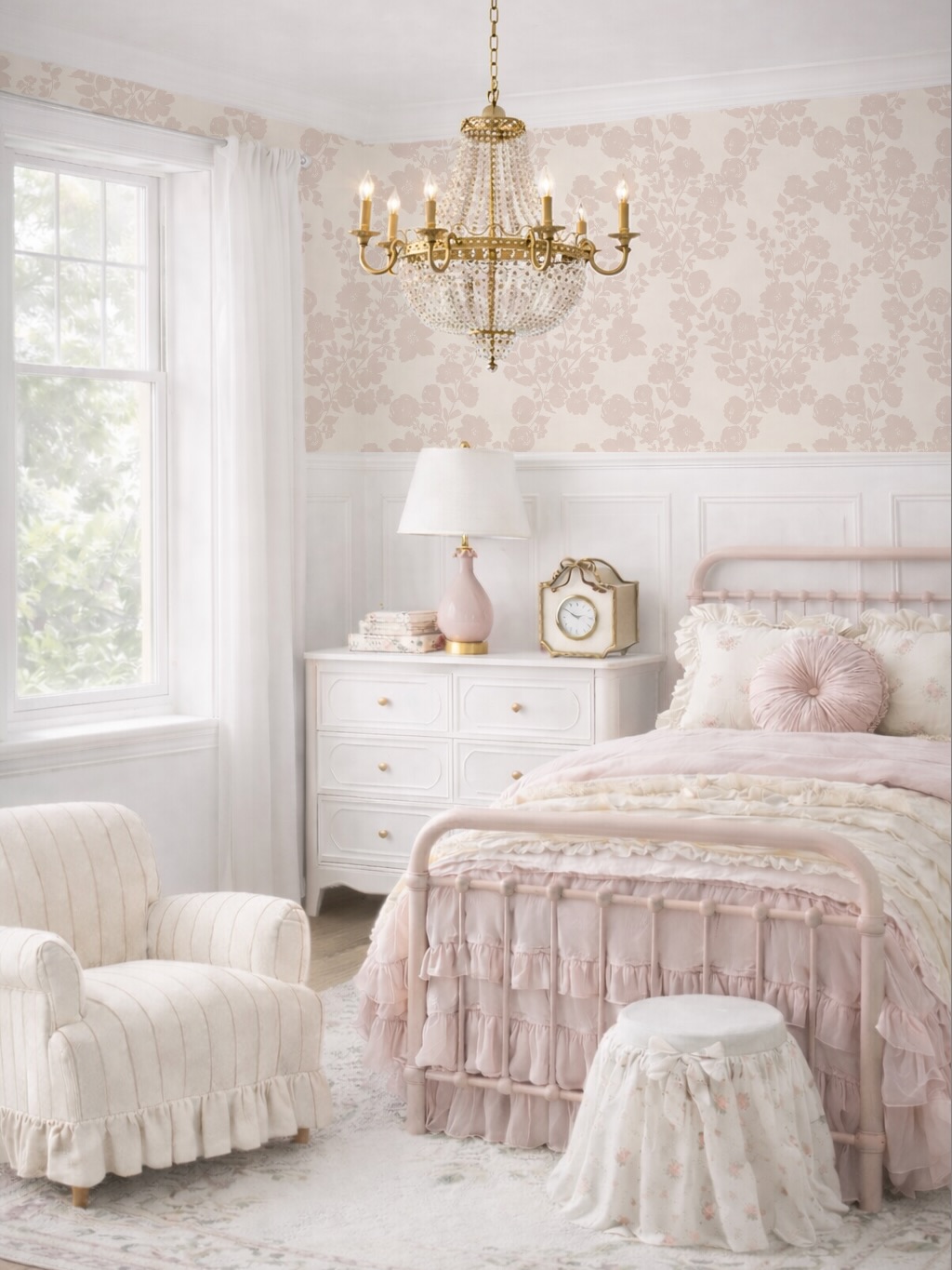 blush pink and grey bedroom