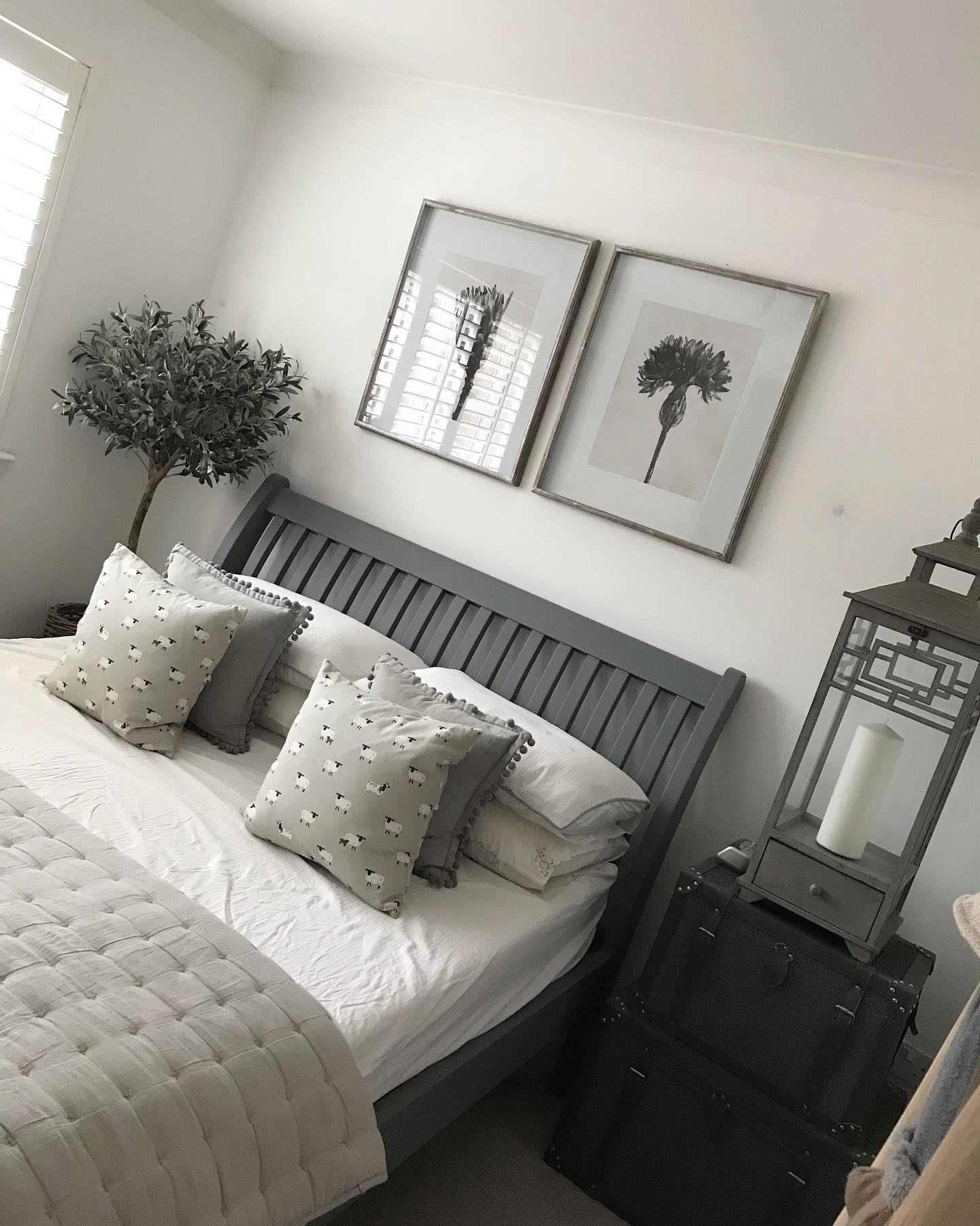grey and white bedroom