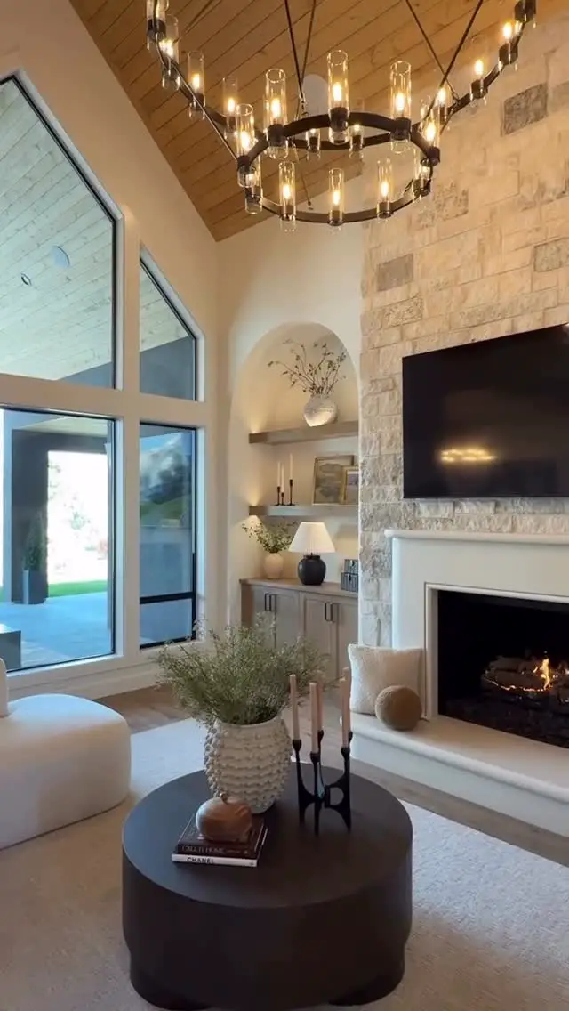 stone fireplace living room