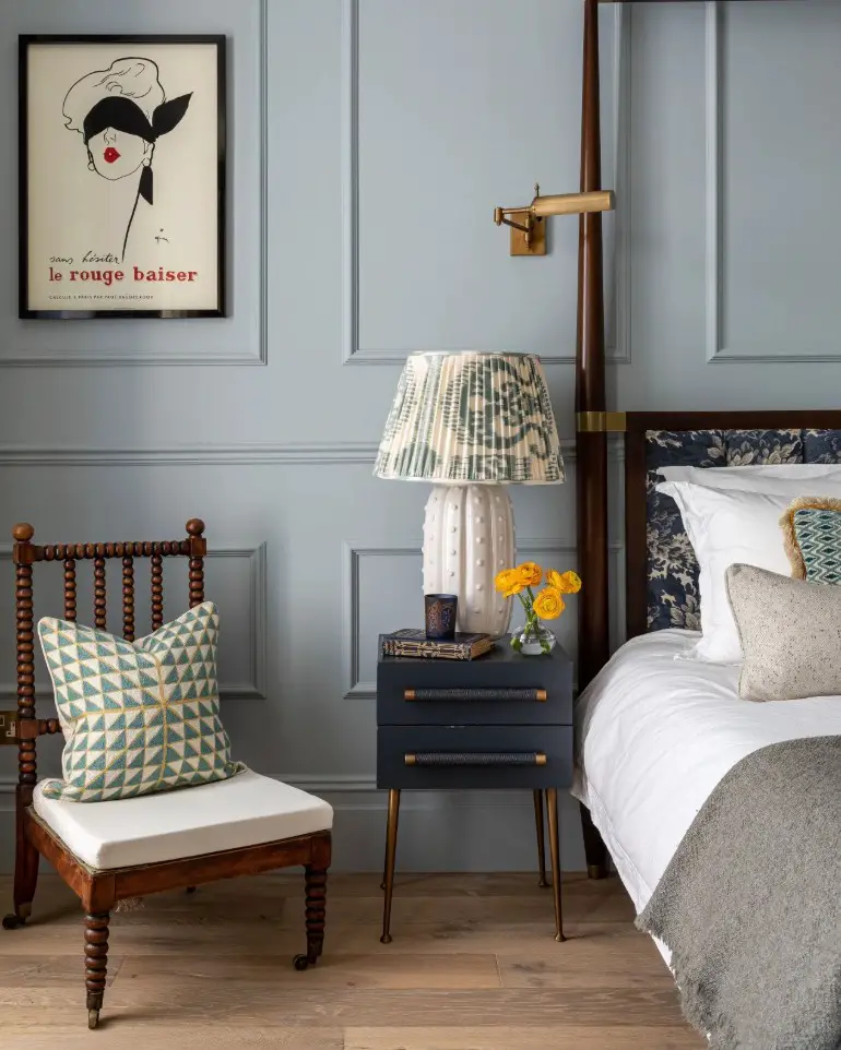 monochromatic blue bedroom