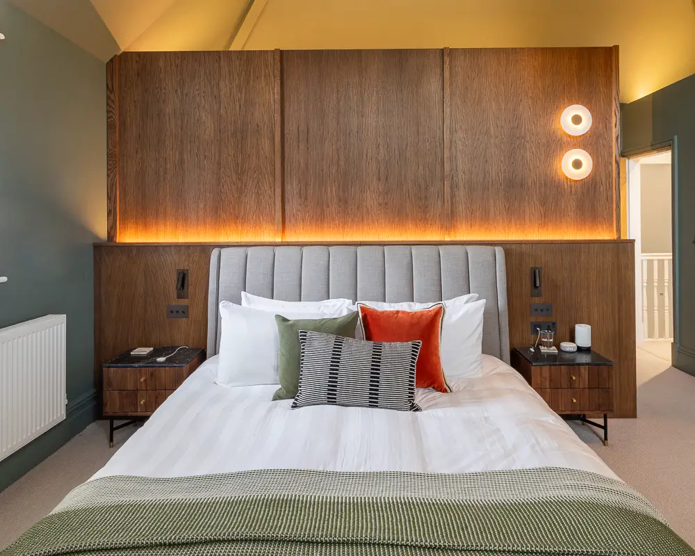 wooden headboard bedroom