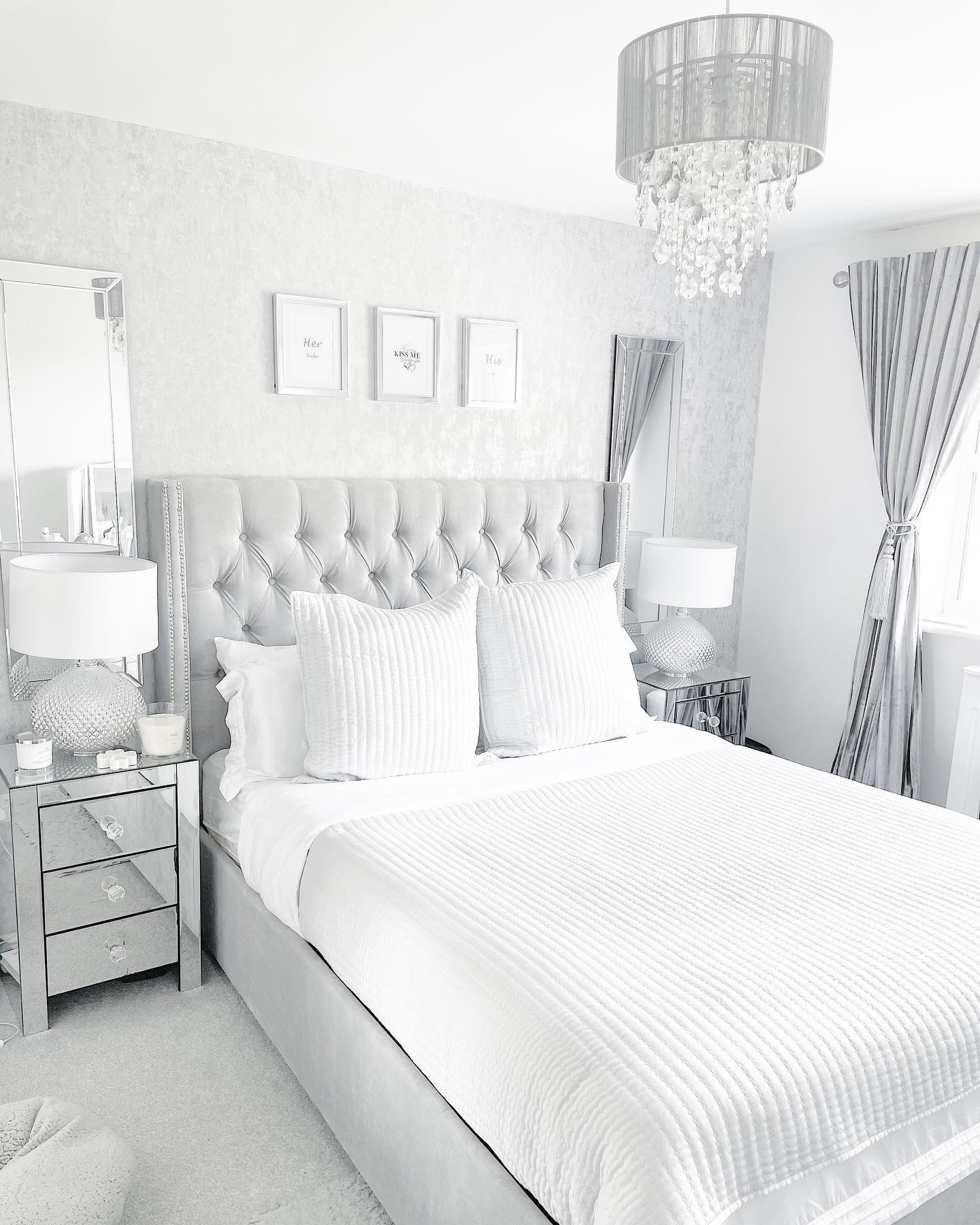 grey and white bedroom