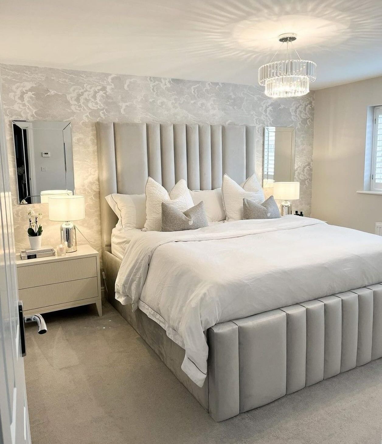 velvet headboard bedroom