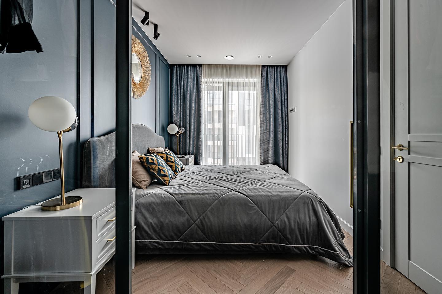 dark blue bedroom