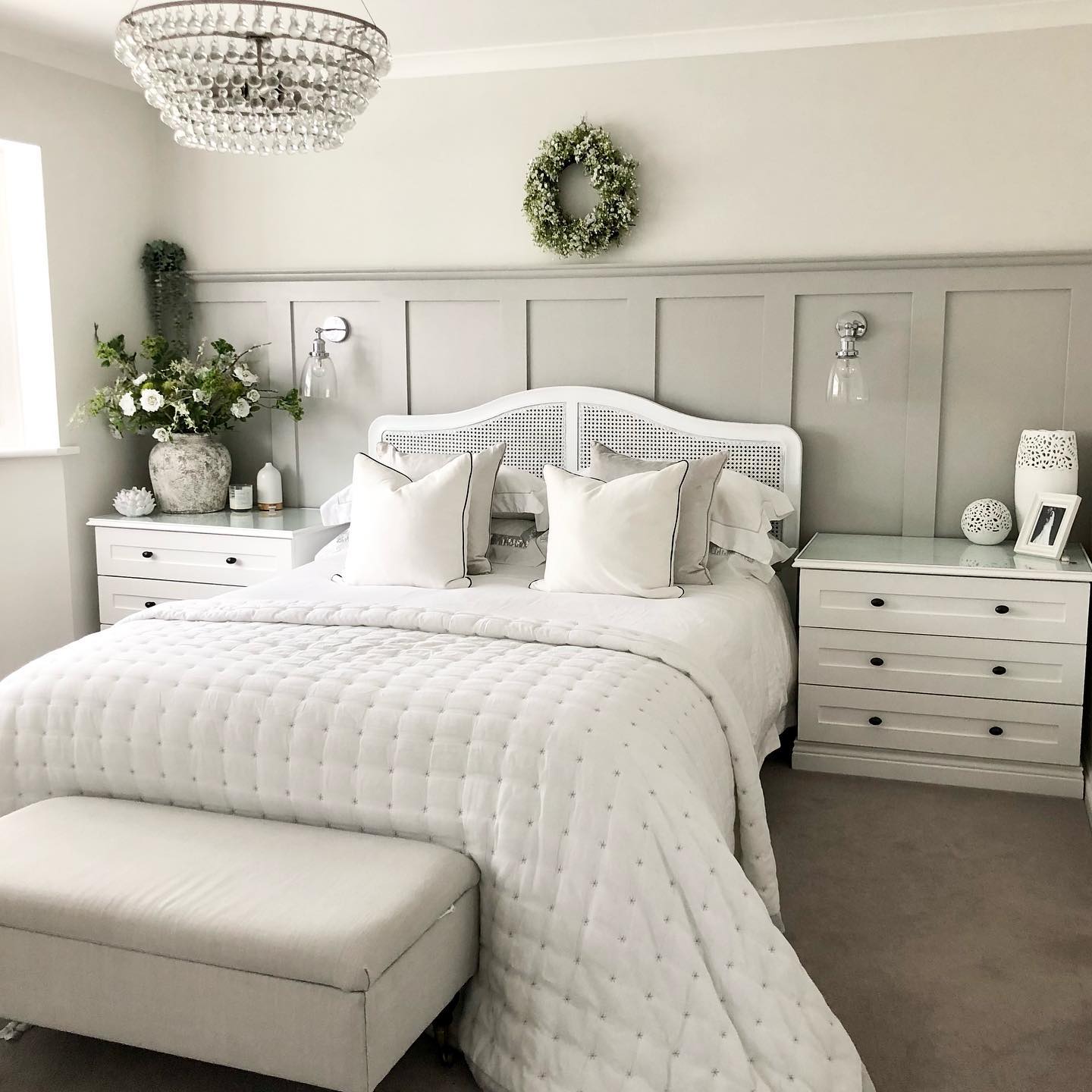 grey and white bedroom